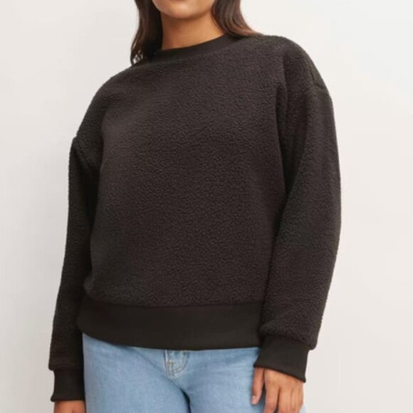 Everlane The ReNew Teddy Sherpa Fleece Oversized Crew Sweatshirt Black XS - Picture 1 of 6